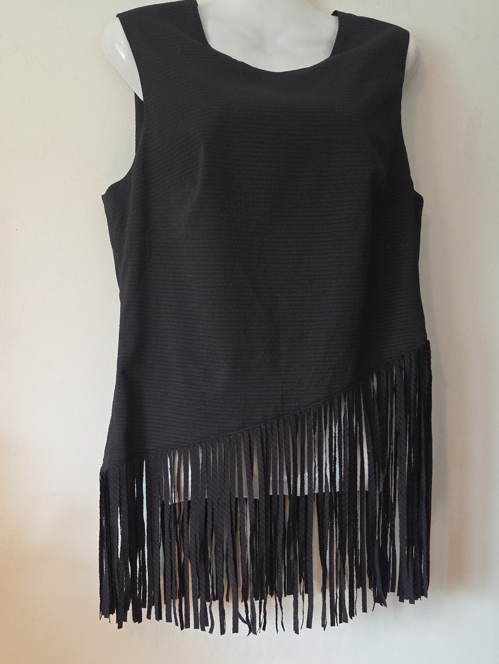 Canadian Made Fringe Black Sleeveless Top